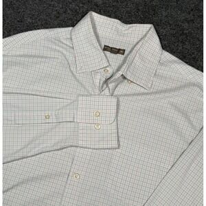 Peter Millar Summer Comfort Shirt Men's Large White PinkButton Down Gingham Logo